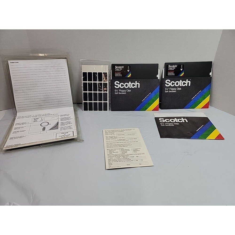 Vintage Scotch 5.25” Floppy Disk Lot Soft Sector 1S 2D RH Sleeves Labels Case